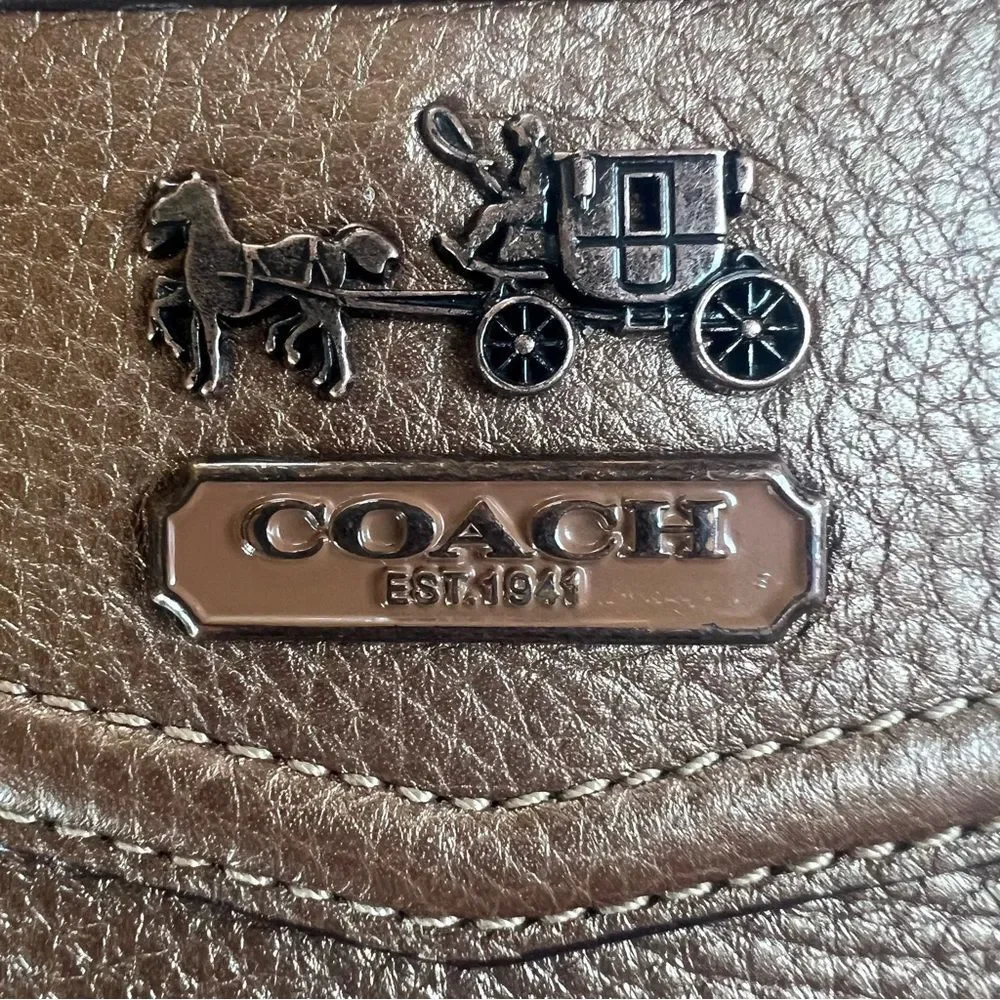 Coach Metallic Pebbled Bronze Pleated Coach Glam Wristlet Clutch Purse #43225